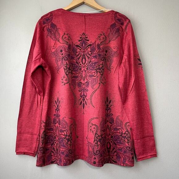 Live and Let Live Size 1X Red Black Whimsigoth Embellished Sweater Tunic Gothic - Picture 4 of 7